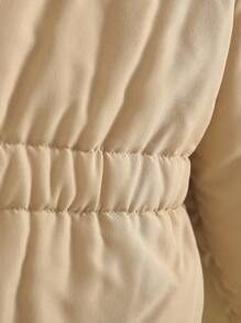 SHEIN Young Girl Zip Up Elastic Waist Hooded Thermal Lined Coat - Coffee Brown - View 8