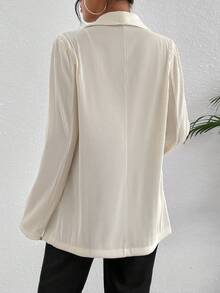 SHEIN Essnce Lapel Neck Pocket Patched Single Button Blazer - Beige - View 6