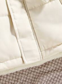 SHEIN Young Boy Zip Up Snap Button Padded Coat & Letter Patched Scarf - Beige - View 6