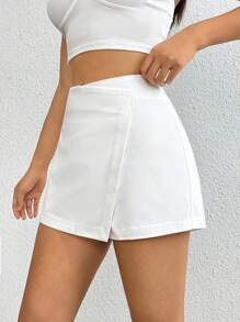 SHEIN EZwear 高腰圍裹下擺裙裤 - 白色 - 查看 3