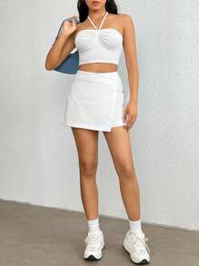 SHEIN EZwear 高腰圍裹下擺裙裤 - 白色 - 查看 5