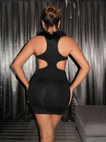 SHEIN SXY Trang trí Fuzzy Cắt bỏ eo Váy bodycon - màu đen - Xem 2