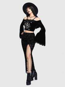 ROMWE Goth In Toàn bộ Tách đùi Lưới Váy - màu đen - Xem 2