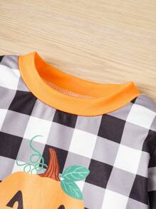 Babymeisje Grafische cartoonprint Flounce mouw Rucheszoom T-shirt & Strik aan de achterkant Broeken