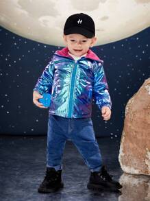 SHEIN Baby Girl Holographic Zip Up Hooded Coat - Multicolor - View 3