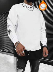 Manfinity LEGND Loose Fit Men's Floral Printed Drop Shoulder Thermal Sweatshirt - White - View 1