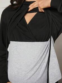 SHEIN Thai sản Dây rút Khối màu Điều dưỡng Hoodie - Nhiều màu - Xem 6