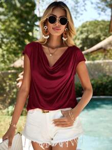 SHEIN Clasi 垂領蝙蝠袖T恤 - 紅色 - 查看 5