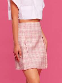 RueChic Plaid Print Zip Back Skirt - Baby Pink - View 5