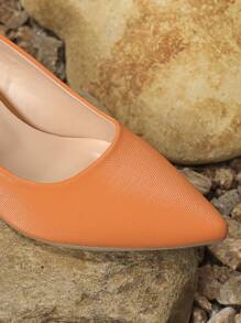 女性時尚舒服的橘色尖頭粗跟高跟鞋高跟鞋 - 橘色 - 查看 4