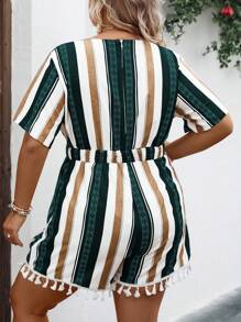 SHEIN LUNE Jumpsuits Plus Size Trọn gói mép Sọc Boho - Nhiều màu - Xem 2