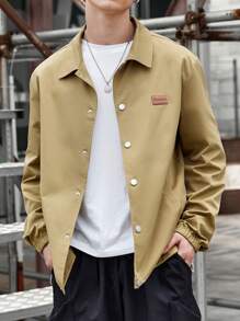 Manfinity Homme Men 1pc Letter Patched Button Up Shirt - Khaki - View 3