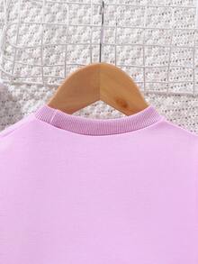 SHEIN Cô Gái Trẻ Đồ họa Chữ cái Áo len & Quần nỉ - Hồng - Xem 7