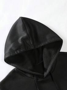 Manfinity Homme 男士標語圖案袋鼠口袋抽繩連帽衫 - 黑色 - 查看 4