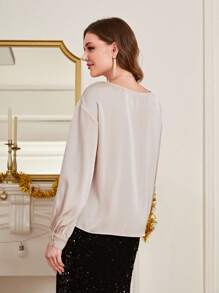 EMERY ROSE Solid Drop Shoulder Blouse - Apricot - View 2