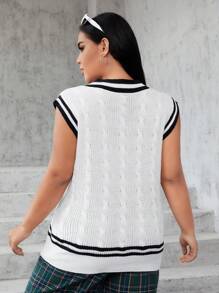 SHEIN EZwear Plus Striped Trim Cable Knit Sweater Vest
