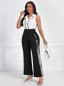 SHEIN Lady Contrast Sequin Wide Leg Pants