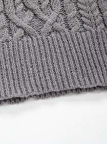 Áo len dệt kim tay dài mùa đông rộng rãi họa tiết xoắn cổ cao cho nam - Xám - Xem 6