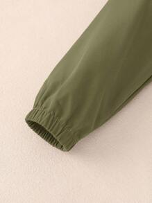 SHEIN Young Boy Letter Patched Drawstring Waist Dual Pocket Hooded Coat Without Tee - Army Green - View 4