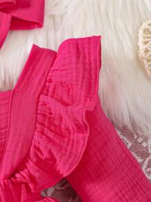 SHEIN Baby Girl Ruffle Trim Flounce Sleeve Layer Hem Dress & Headband - Hot Pink - View 4