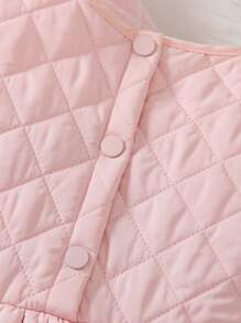 SHEIN Young Girl Solid Button Front Quilted Dress & Solid Jacket - Baby Pink - View 8