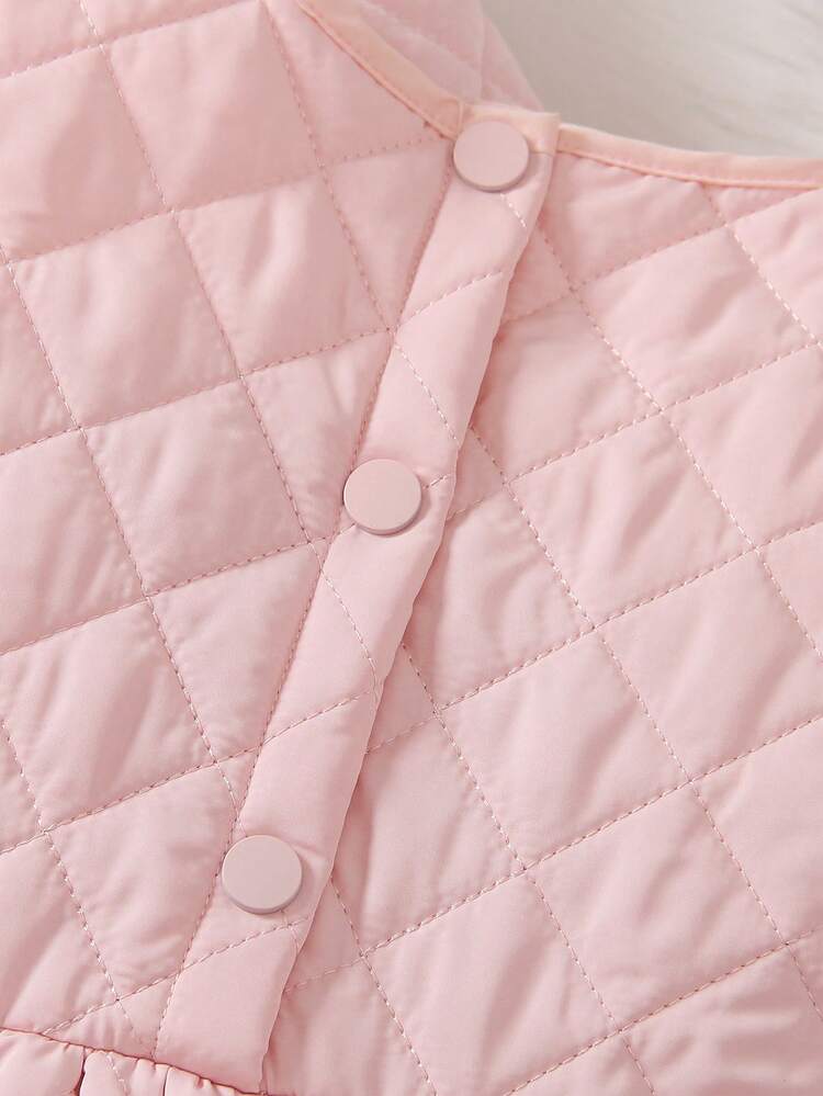 Young Girl Solid Button Front Quilted Dress & Solid Jacket