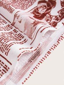 SHEIN ICON Newspaper Print Shorts - Maroon - View 4