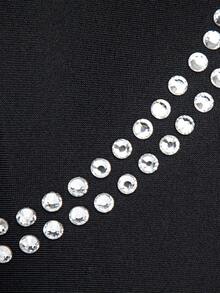 SHEIN SXY Rhinestone Chi tiết Nàng tiên cá Hem Váy dây - màu đen - Xem 7