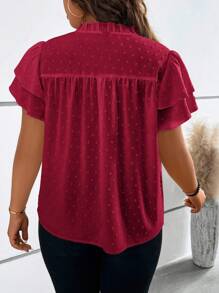 SHEIN LUNE 大碼圓點蝴蝶袖襯衫 - 酒紅色 - 查看 2