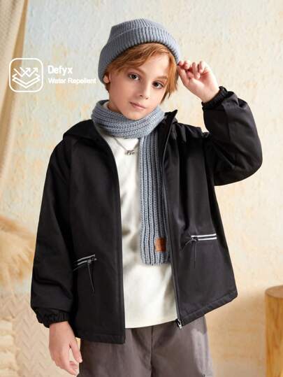 SHEIN Tween Boy 1 st. Reflekterande Text Grafik Dragkedja Kappa med Luva