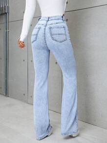 SHEIN Essnce Slant Pocket Flare Leg Jeans - Light Wash - View 3