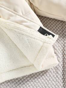 SHEIN Young Boy Zip Up Snap Button Padded Coat & Letter Patched Scarf - Beige - View 7