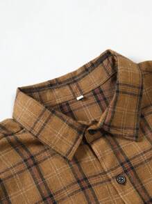 Manfinity Homme Nam In kẻ sọc Vá Túi Áo khoác kiểu sơ mi - Màu Khaki - Xem 6