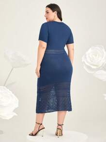 Mulvari 大碼網眼針織毛衣洋裝 - 寶藍色 - 查看 2