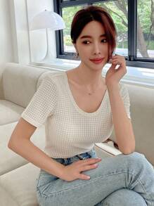 DAZY Twist Back Waffle Knit Crop Tee - White - View 4