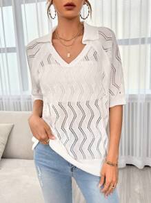 SHEIN Essnce 插肩袖網眼針織上衣不附胸罩 - 白色 - 查看 3