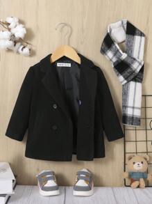 SHEIN 2pcs Baby Boy Solid Color Jacket And Checked Scarf Set, Medium Thick - Black - View 3
