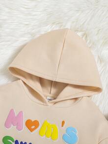 SHEIN Tween Girl Slogan Graphic Hooded Sweatshirt - Apricot - View 3