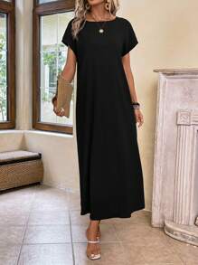 EMERY ROSE Vestido túnico unicolor de manga murciélago
