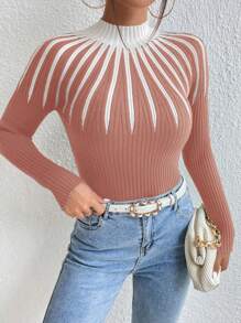 Mulvari Colorblock Mock Neck Raglan Sleeve Sweater - Dusty Pink - View 3