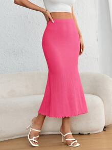 Firerie 素色魚尾裙下擺木耳邊半身裙