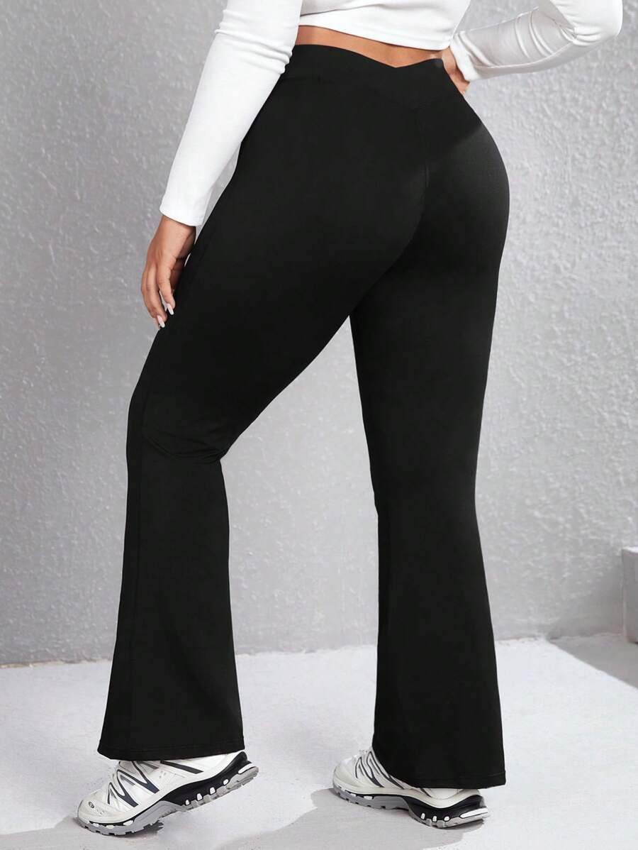 SHEIN EZwear Plus Solid Flare Leg Pants - Black - View 1