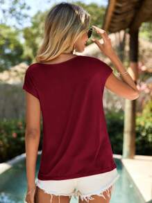 SHEIN Clasi 垂領蝙蝠袖T恤 - 紅色 - 查看 3