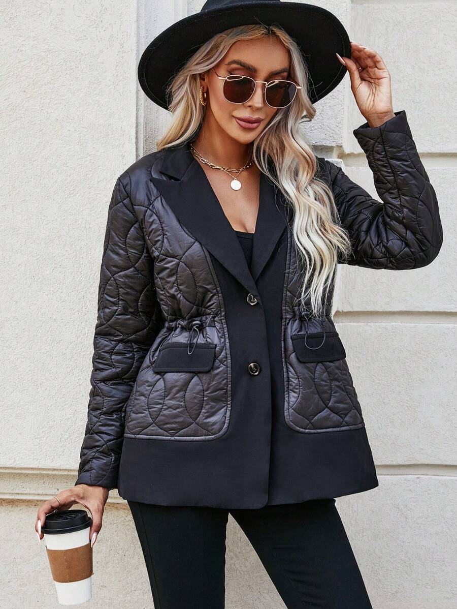 SHEIN LUNE Chi tiết về Flap Áo khoác Quilted - màu đen - Xem 1