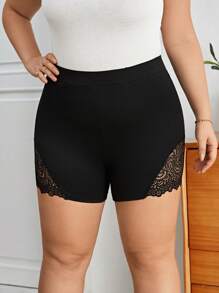 SHEIN Privé Quần short dành cho người đi xe đạp bằng ren tương phản - màu đen - Xem 3