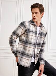 RueChic Men Plaid Print Button Front Shacket - Multicolor - View 5