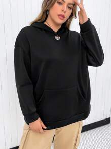 Flirla Plus Size Letter Embroidery Drop Shoulder Sweatshirt Pullover Fall Sweatshirt - Black - View 7