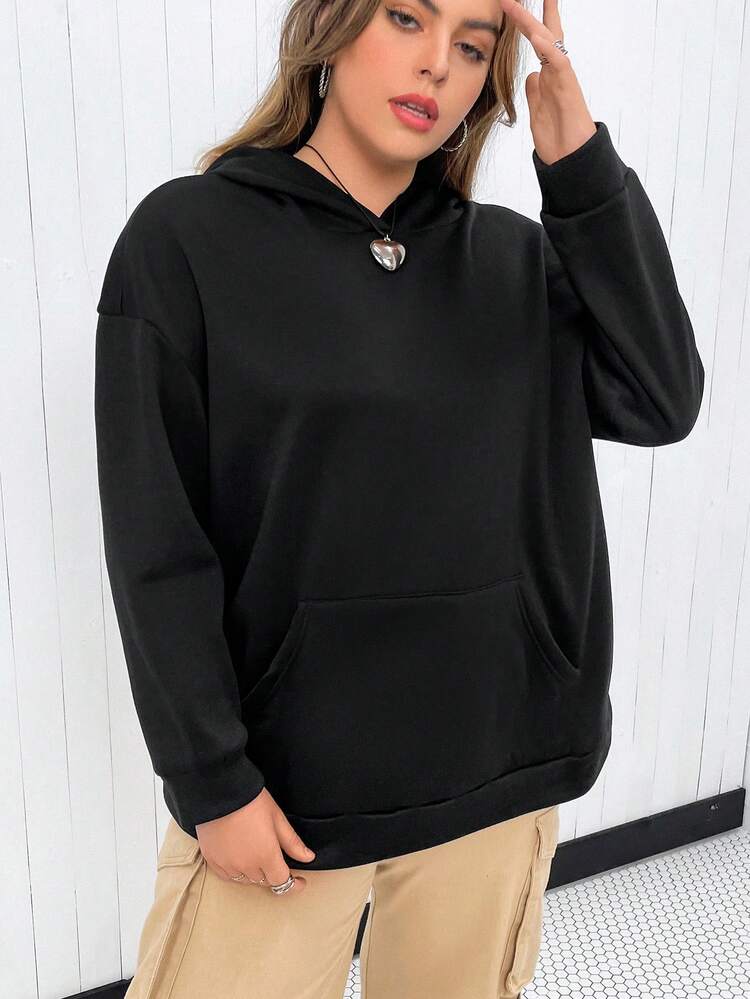 Plus Size Letter Embroidery Drop Shoulder Sweatshirt Pullover Fall Sweatshirt
