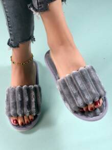 Fall/Winter Women's Fashionable Home Slippers, Simple And Fluffy Bedroom Slippers - Grey - View 3