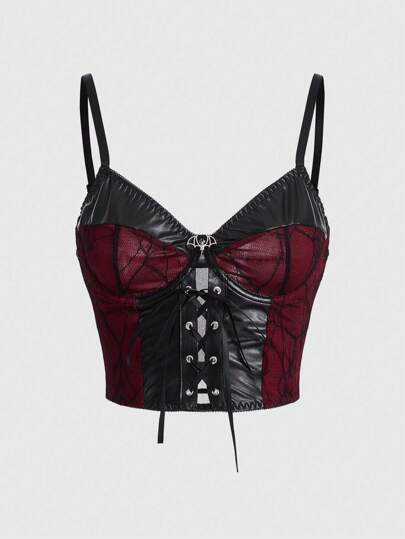 ROMWE Grunge Punk 色块蕾丝前网性感长款文胸